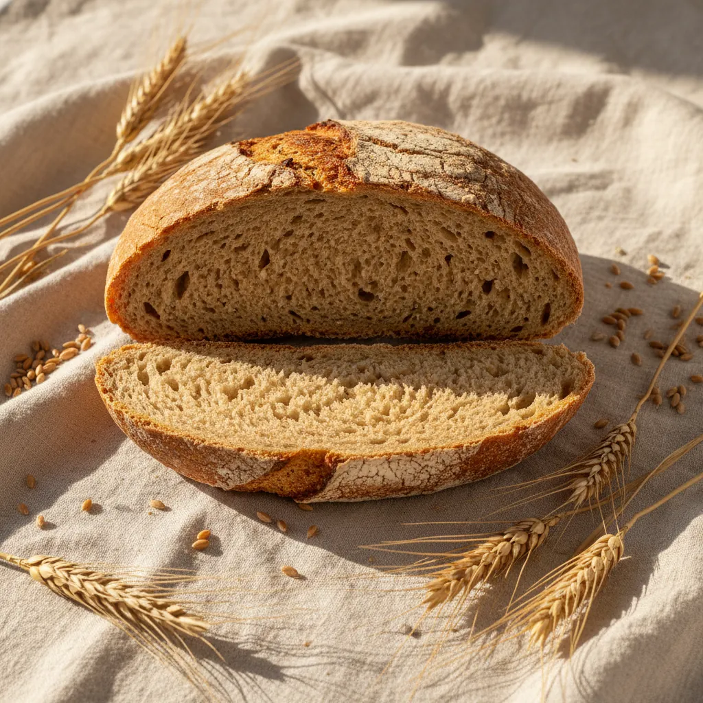 Rustiek speltbrood gesneden op een linnen doek
