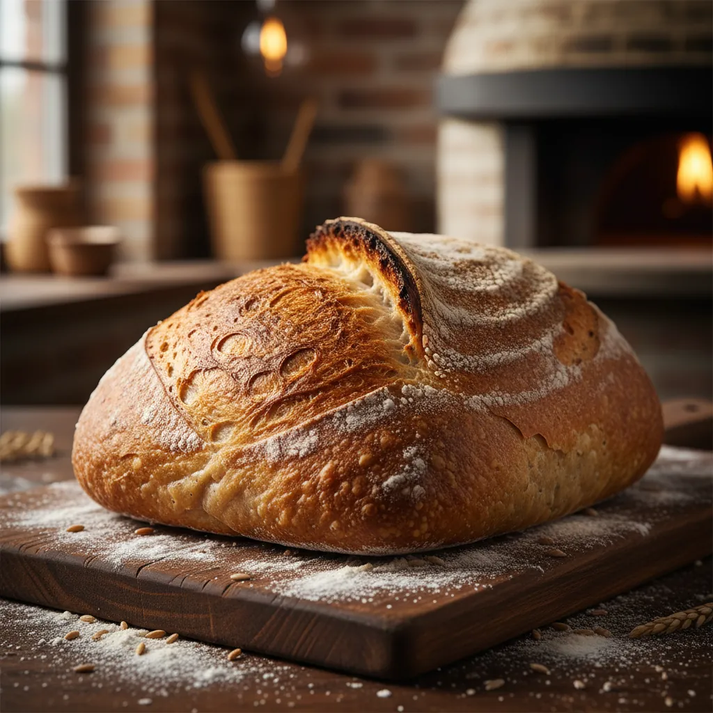 Knapperig steenovenbrood met een goudbruine korst